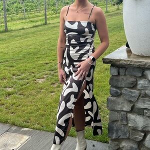 Brown and cream silk dress